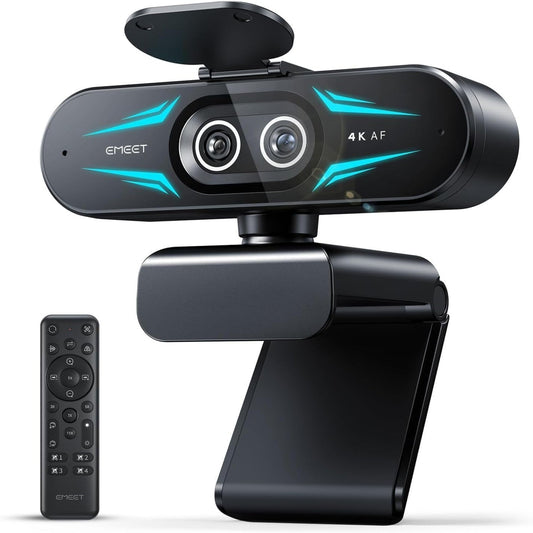 C60E Dual-Camera 4K Webcam for Streaming, Wide-Angle and Telephoto Cameras, Max 11X Hybrid Zoom & PDAF Autofocus, Remote Control, RGB Lighting, 2 Mics, Ideal for Livestreaming and Online Meeting