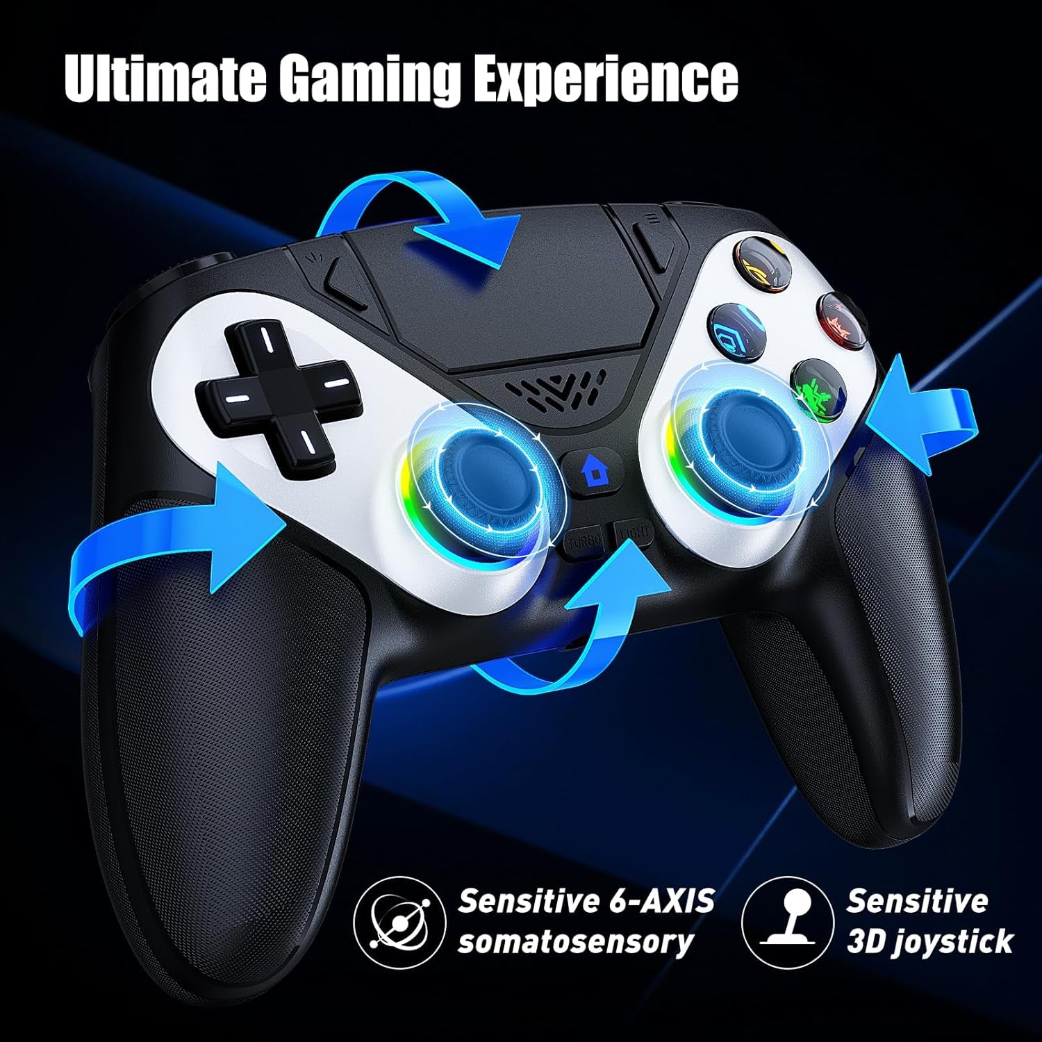 PS5 Wireless Controller with Turbo, RGB Lighting & Dual Vibration