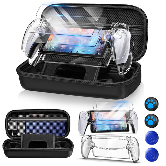 12 in 1 Accessories Set for Playstation Portal Remote Player, Hard Carrying Case for PS Portal with Clear Skin Case for PS5 Portal, 2 Screen Protector with 4 Thumb Grip